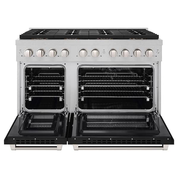48 in. 6.7 cu. ft. Paramount Dual Fuel Range with 8-Burner Cooktop and Dual Ovens in Satin Stainless with Black Matte