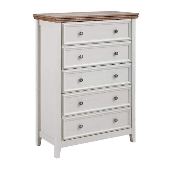 32" Beige And Brown Wood Five Drawer Dresser