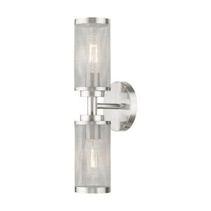 Sadler 17.5 in. 2-Light Brushed Nickel Sconce with Stainless Steel Mesh Shade
