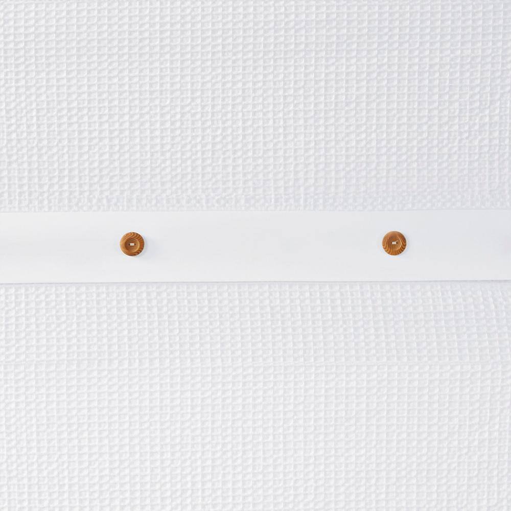 White Cotton Waffle Weave Shower Curtain with Button Accents