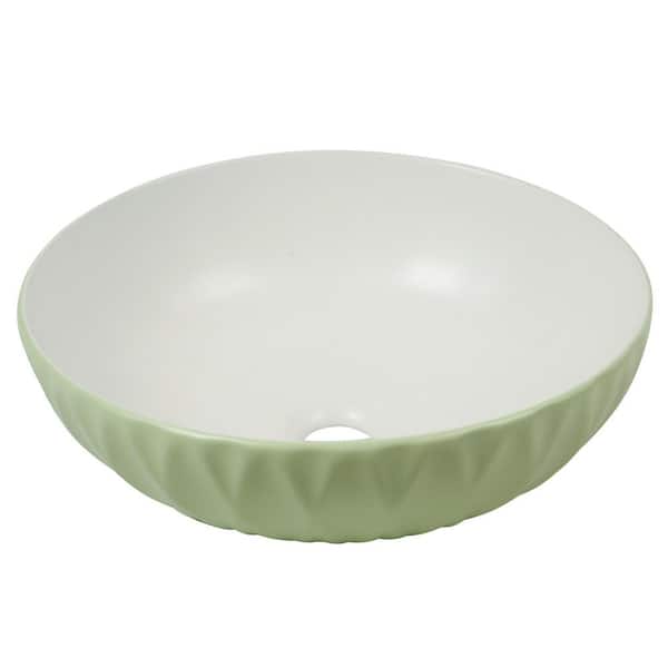 16 in. Round Ceramic Vessel Bathroom Sink in Sage Green