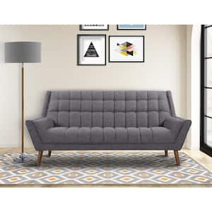 Cobra Mid-Century Modern Dark Gray Linen and Walnut Legs Sofa