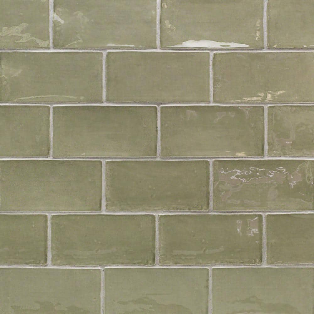 Messi 3" x 6" Polished Green Ceramic Subway Wall Tile