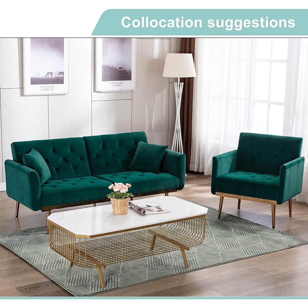 Green Velvet Accent Chair with Metal Legs