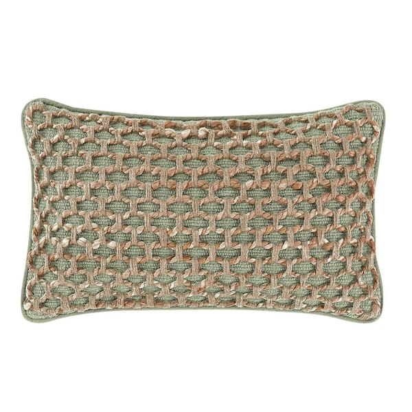 Jada Geometric Sage Green 12 in. x 20 in. Braided Jute Decorative Throw Pillow