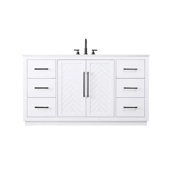 60 in. Single Sink White Bath Vanity with White Engineered Marble Top