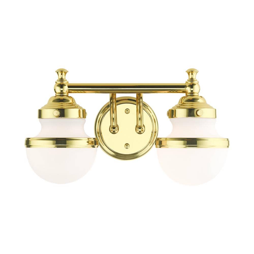 Oldwick Polished Brass 2-Light Vanity Sconce with Satin Opal White Glass