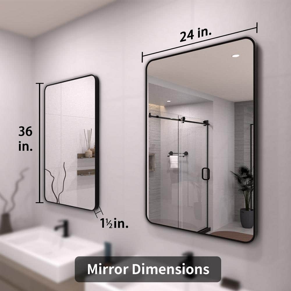 24 x 36 Inch Black Aluminum Rectangular Bathroom Vanity Mirror