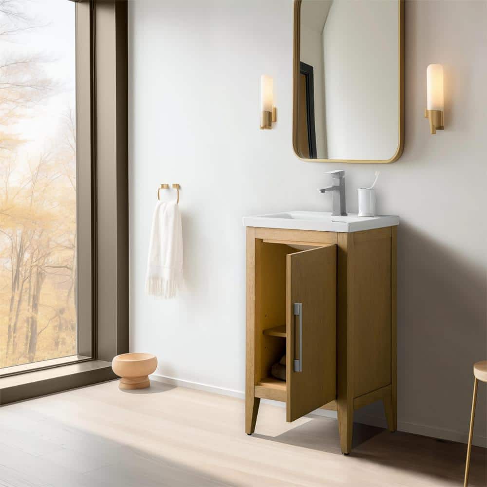 20'' Natural Oak Single Bathroom Vanity with Ceramic Top