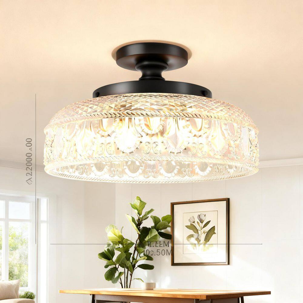 12 in. 3-Light Bowl Matte Black Semi-Flush Mount Ceiling Light Glass Fixture for Living Room Foyer Kitchen Bedroom price history on PriceWatchPro