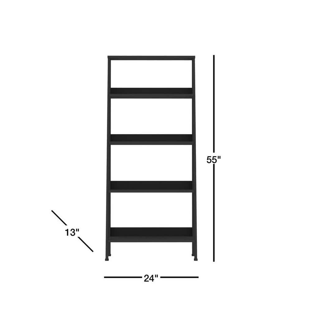 Contemporary Black Ladder Bookshelf with 4 Storage Shelves