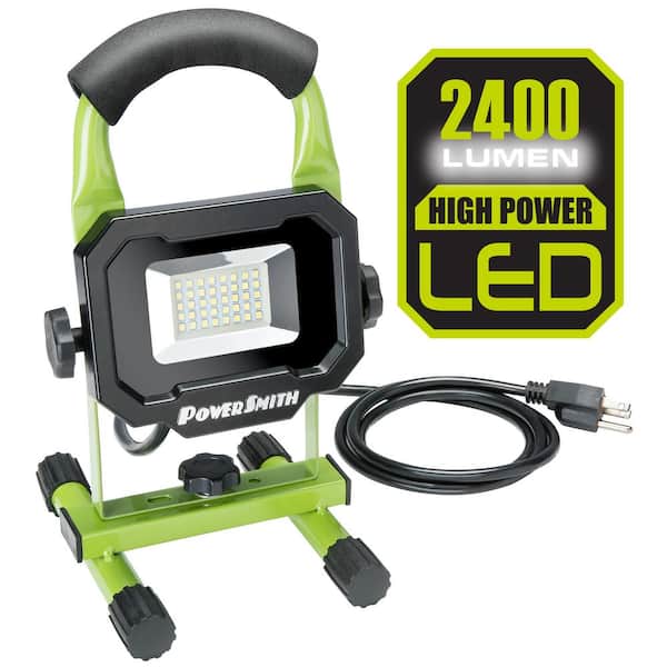 PowerSmith 2400 Lumens Weatherproof Portable LED Work Light with Handle, Stand, Impact-Resistant Glass Lens, and 5 ft. Power Cord