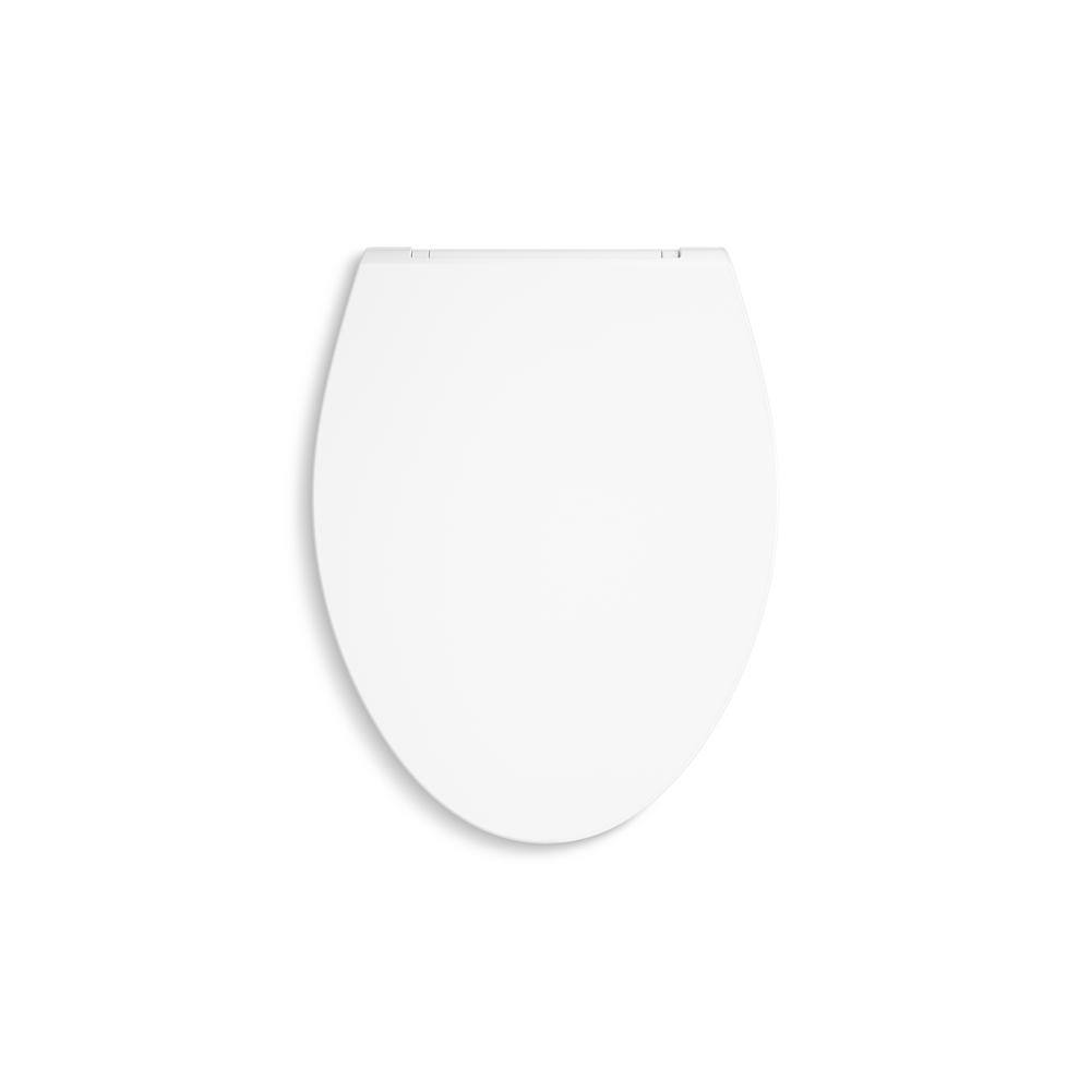 White Thermoset Plastic Quiet-Close Elongated Toilet Seat