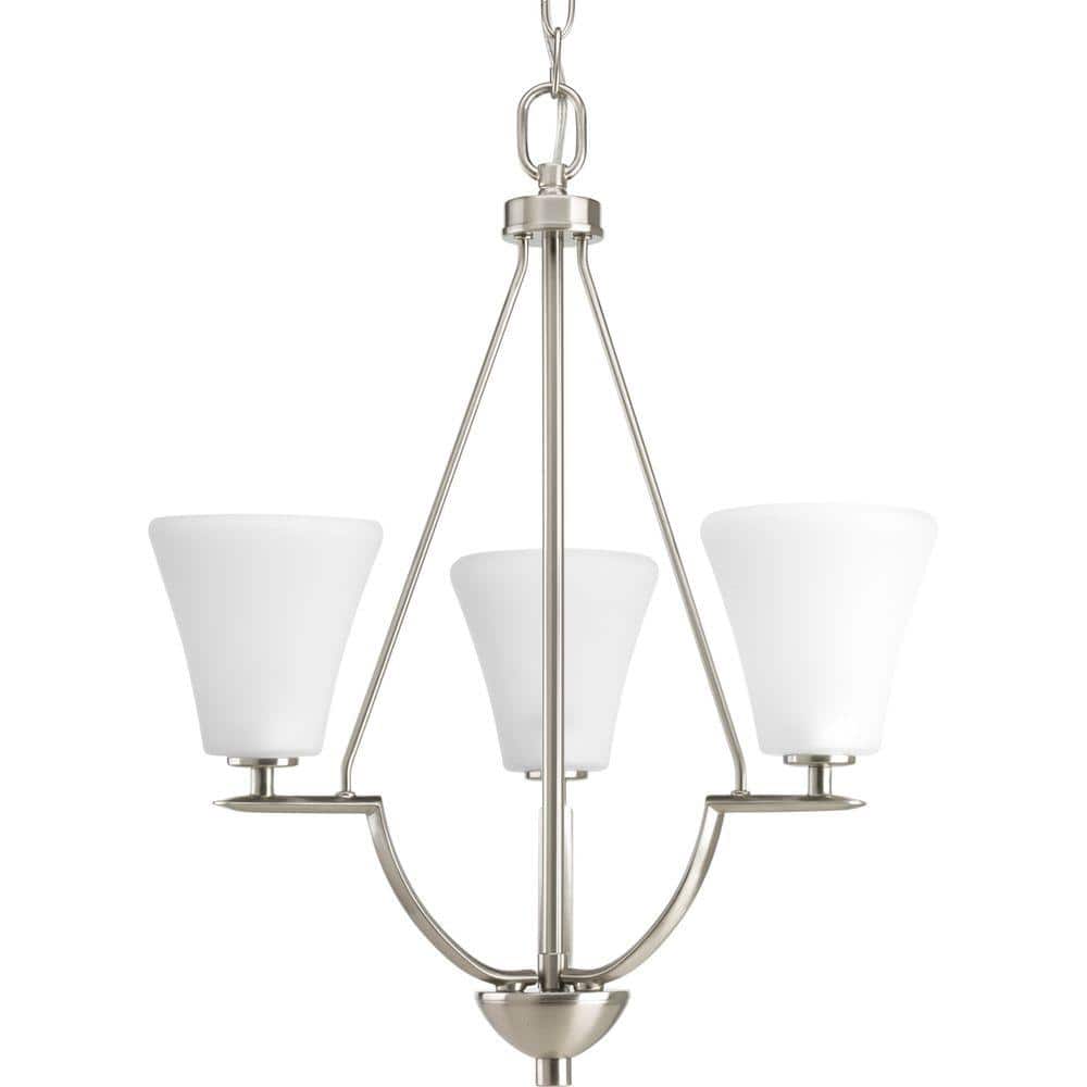Bravo Collection 3-Light Brushed Nickel Foyer Pendant with Etched Glass