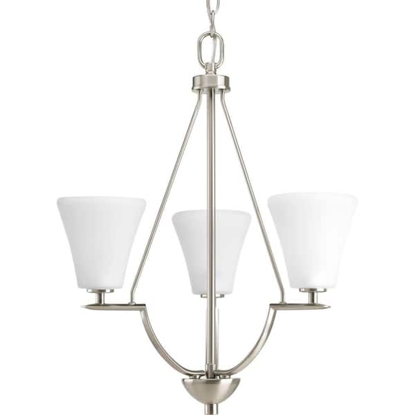 Progress Lighting Bravo Collection 3-Light Brushed Nickel Foyer Pendant with Etched Glass