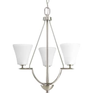 Bravo Collection 3-Light Brushed Nickel Foyer Pendant with Etched Glass