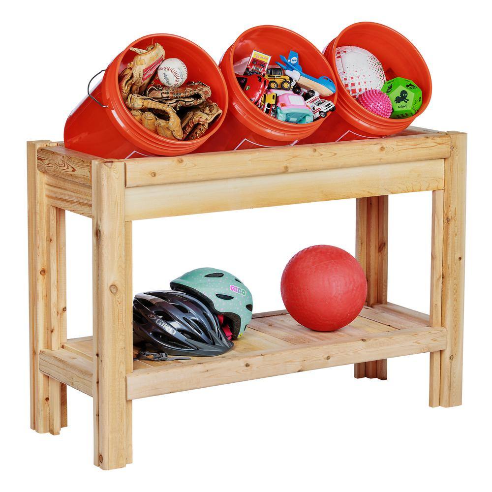 Greenes Fence 2 Tiers Cedar Bucket with Shelf Garage Storage Shelving