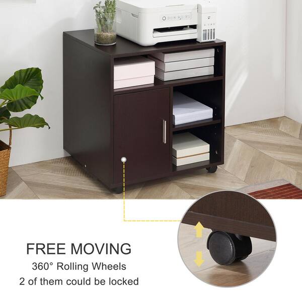 HOMCOM 3 Drawer Office Storage Cabinet, Under Desk Cabinet with Wheels,  Brown Wood Grain