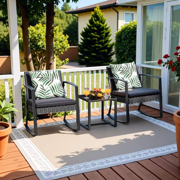 Tozey 3-Pieces Outdoor Patio Rattan-Like Resin Rocking Chair