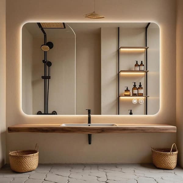 30 in. W x 40 in. H Modern Rectangular Backlit Anti-Fog Bathroom Mirror with LED Lighting Aluminum Frame