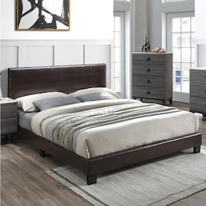 Brown Faux Leather Upholstered Full Bed