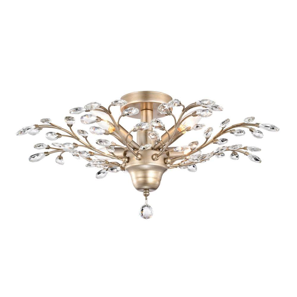 Jojospring Lluvia 23.6 in. 4-Light Crystal Leaves Brushed Champagne Silver  Smart Home Enabled Flush Mount with No Bulbs Included FD-0421-WNX - The ...