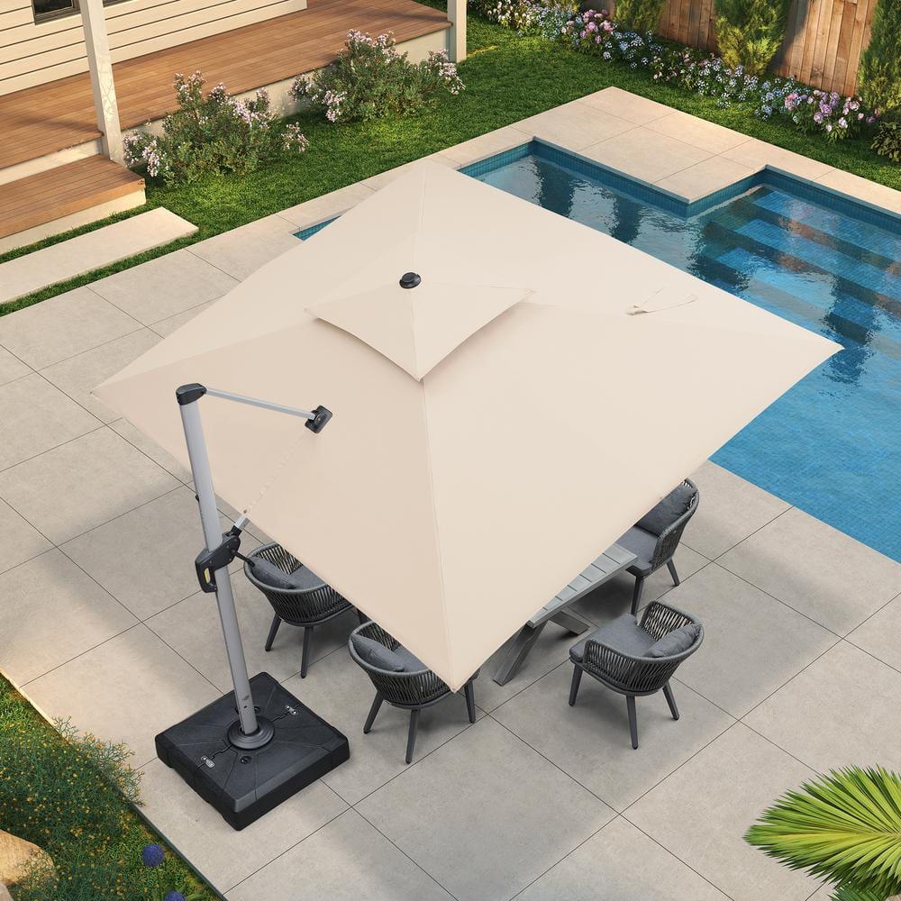 9 ft. x 11 ft. High-Quality Aluminum Cantilever Outdoor Patio Umbrella with Base, Beige price history on PriceWatchPro
