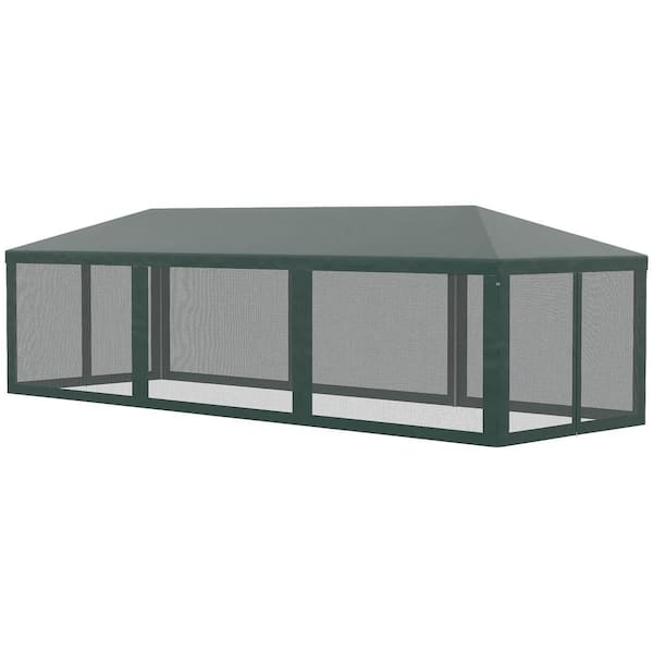 Tenleaf 10 ft. x 28 ft. Green Outdoor Party Tent Canopy with 8 Removable Mesh Sidewalls, Zipper Doors, Steel Frame