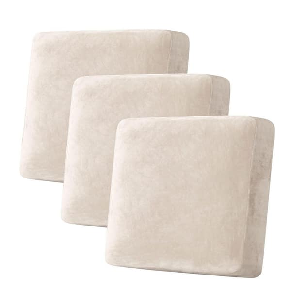 3-Piece XL Velvet Stretch Couch Cushion Cover for Sofa, Chair, Loveseat-Plush Furniture Protector (Ivory)
