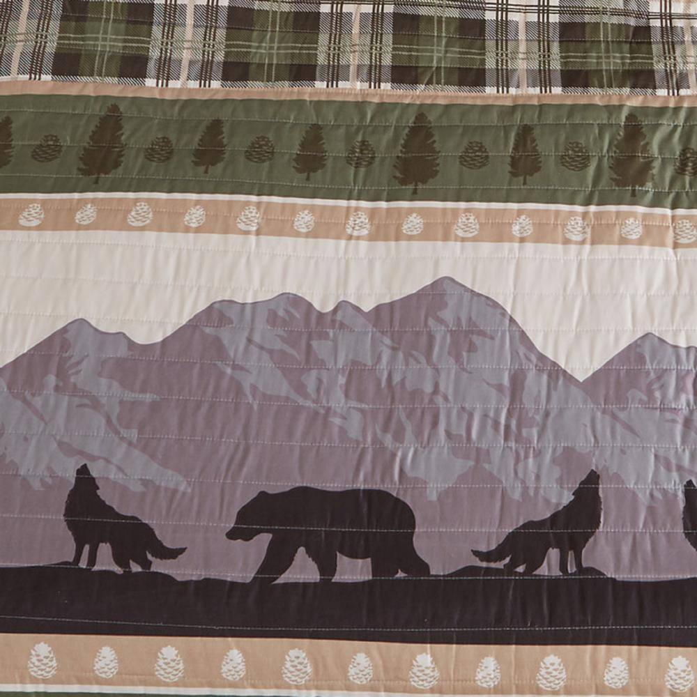Twin Green Microfiber Reversible Nature-Inspired Quilt Set