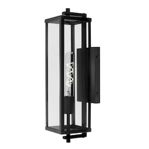 Meadow 18 in. Modern 1-Light Matte Black Hardwired Outdoor Large Rectangle Wall Lantern Sconce