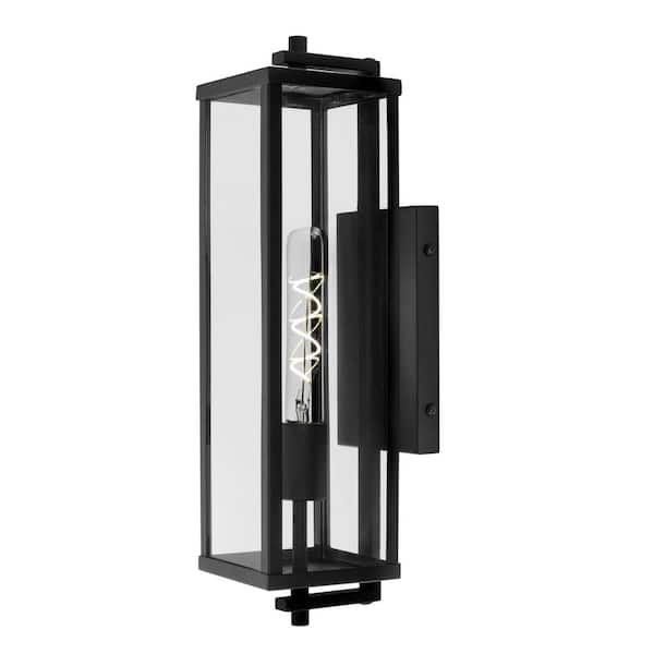 Hampton Bay Meadow 18 in. Modern 1-Light Matte Black Hardwired Outdoor Large Rectangle Wall Lantern Sconce
