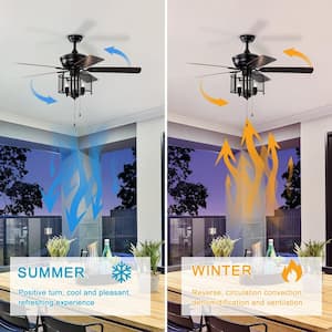 Farmhouse 52 in. Indoor Black Ceiling Fan with Hand Pull Chain, 2-Color-Option Blades Included