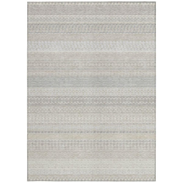 Ivory 5 ft. x 8 ft. Woven Striped Polyester Rectangle Indoor / Outdoor Area Rug