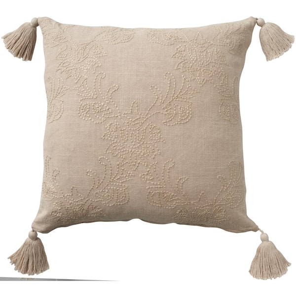 Mina Victory Cover Beige Farmhouse 20 in. x 20 in. Square