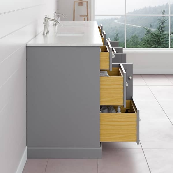 Epic 96 in. Double Sink Gray Bath Vanity with White Carrara Quartz Top (Assembled)