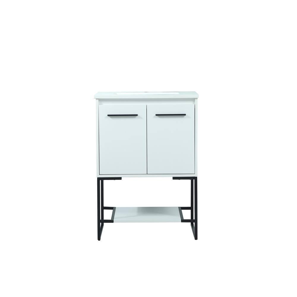Simply Living 24 in. Single Bathroom Vanity in White with Engineered Marble