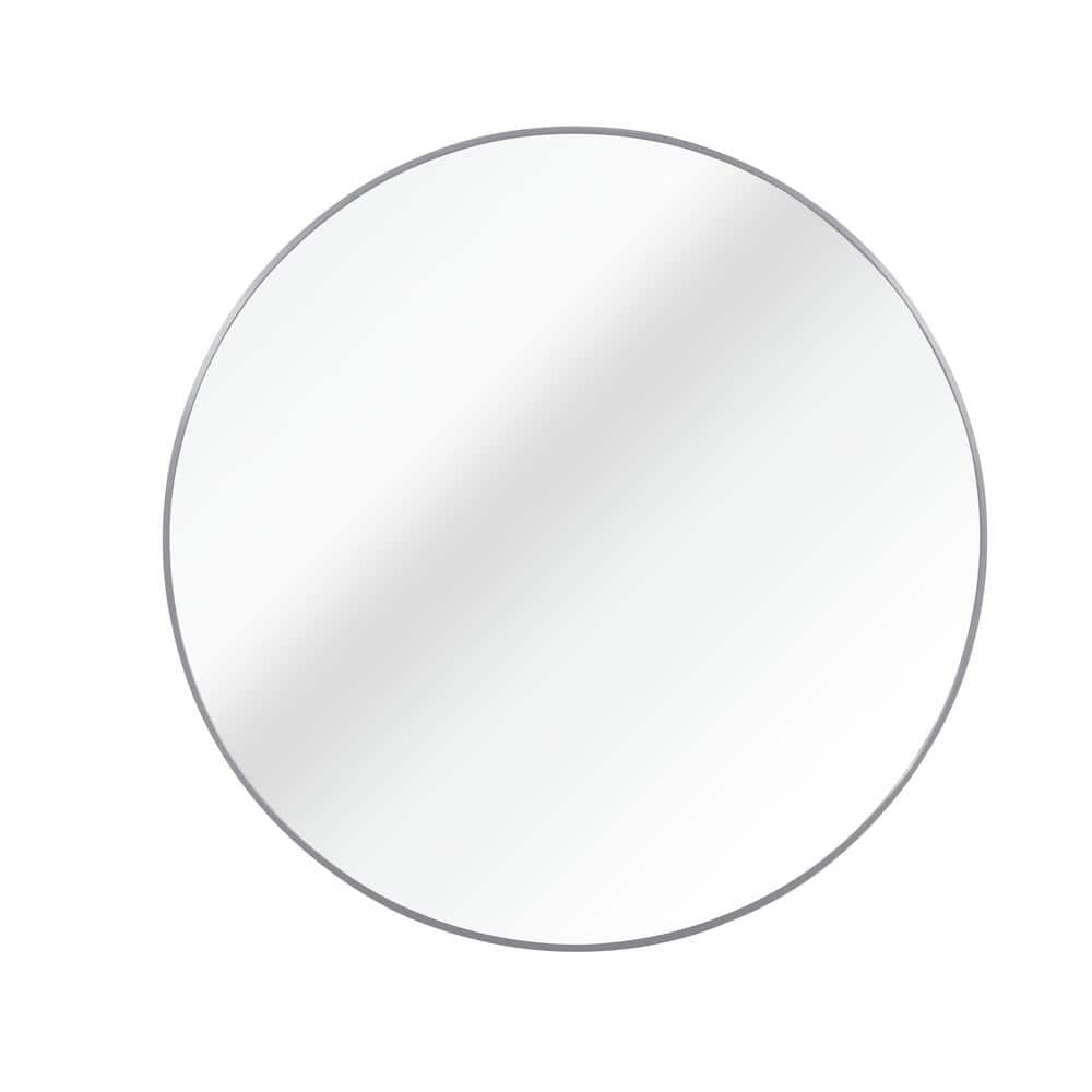 42 in. W x 42 in. H Round Framed Wall Bathroom Vanity Mirror in Silver
