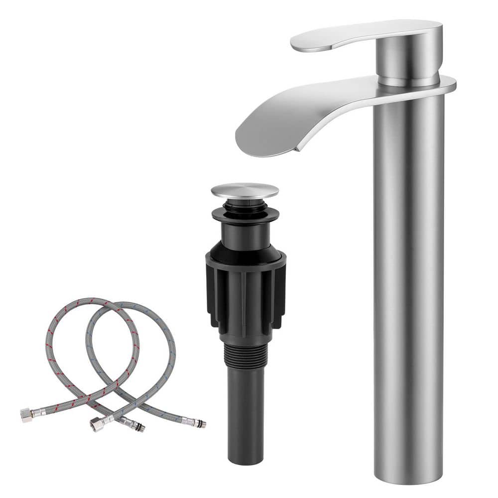 Waterfall Single Handle High-Arc Single Hole Bathroom Sink Faucet with Pop Up Drain Included in Brushed Nickel price history on PriceWatchPro