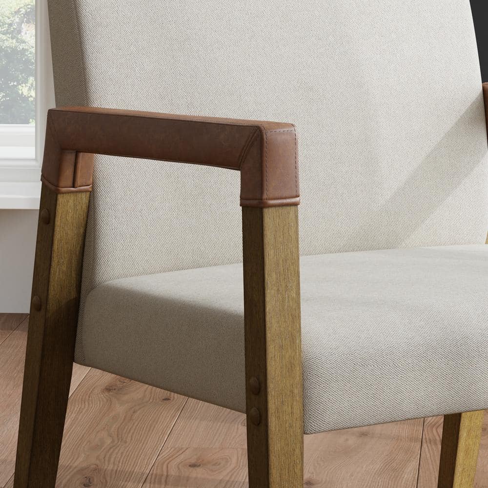 Hudson White Faux Leather and Wood Accent Chair