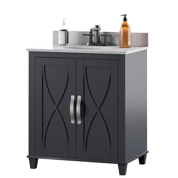 Twin Star Home 25 in. W x 25 in. D Corner Bathroom Vanity in Antique Gray  with White Top and White Basin 25BV35043-PG22 - The Home Depot