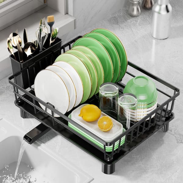 Stainless Steel Dish Drying Rack w/ Detachable Cutlery Holder, Smart Drainage System, Space Saving for Kitchen Counter