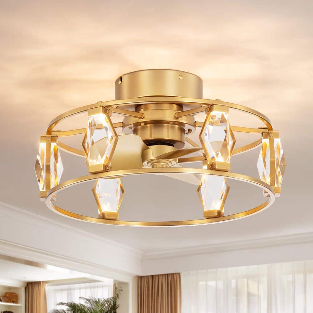 21 in. Integrated LED Indoor Brass Gold Flush Elegant Caged 6-Speed Ceiling Fan with Light and Remote Control Included price history on PriceWatchPro