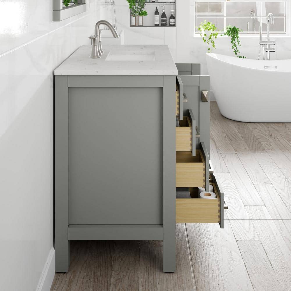 Eviva Hampton 36" Gray Transitional Freestanding Bathroom Vanity with White Carrara Marble Top