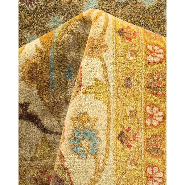 Mogul Green 12 x 18 Oriental Wool Indoor Area Rug
