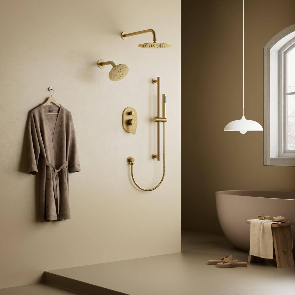 Brushed Gold Dual Head Stainless Steel Shower System with Handheld