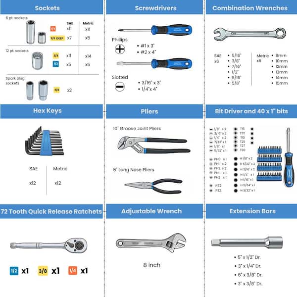 Apollo 1/4 in., 3/8 in. and 1/2 in. Drive Mechanics Tool Set (163