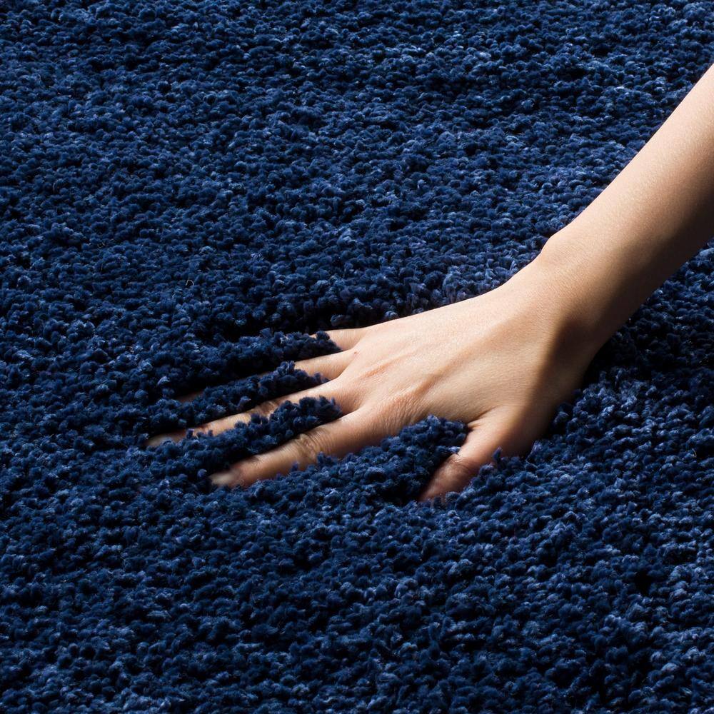 Navy Square Synthetic Shag Area Rug, 7' x 7'