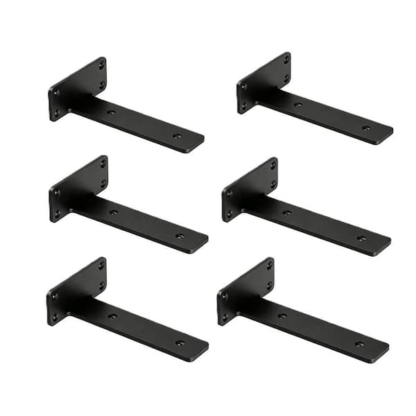 6-Pack 6 in. L Black Floating Shelf Brackets, Heavy Duty Industrial Shelf Bracket for Shelves Support DIY