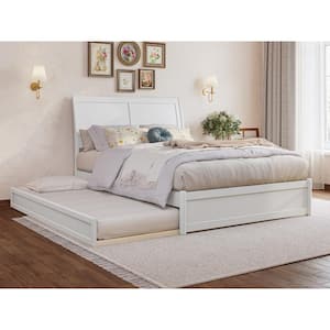 Andorra White Solid Wood Frame Full Platform Bed with Panel Footboard and Twin Trundle